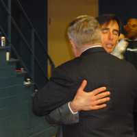 <p>Westchester Legislator Bill Ryan congratulates Noam Bramson on his victory Wednesday night. </p>