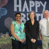 <p>ANDRUS Director Vidia Cordero and President Nancy Woodruff Ment pose with Tuckahoe Mayor Steve Ecklond.</p>