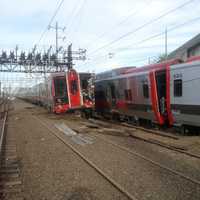 <p>Twitter user Rob Oliver tweeted this photo with the caption: My train just collided w another train in Bridgeport. </p>