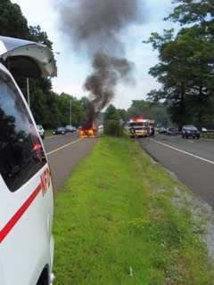 Nichols Firefighters Extinguish Car Blaze On Merritt Parkway