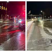 Flooding, Freezing Water Fills Streets Of Norristown When Water Main Breaks