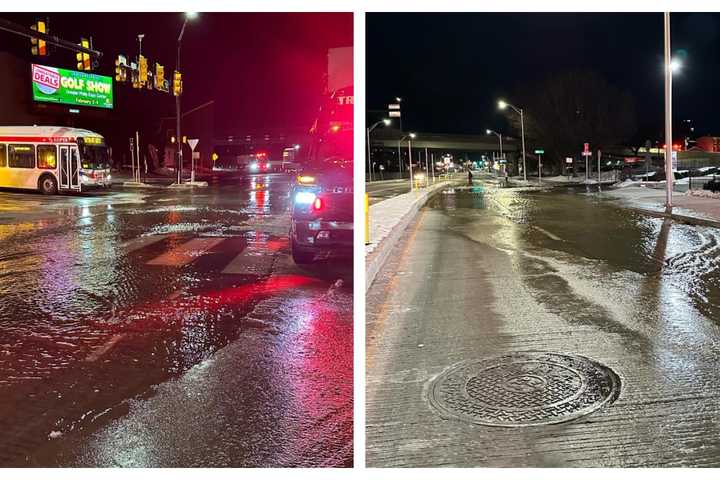 Flooding, Freezing Water Fills Streets Of Norristown When Water Main Breaks