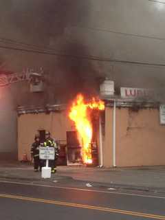 Norwalk Firefighters Battle Blaze At Roger Square Shopping Center
