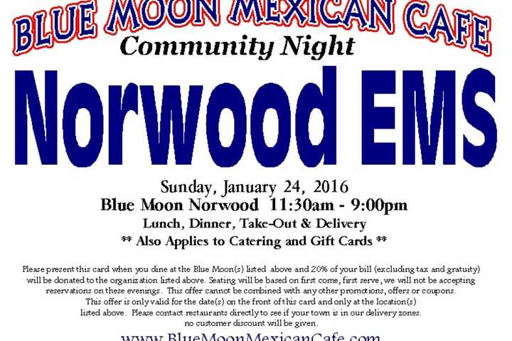 Dine At Norwood's Blue Moon Cafe To Benefit Local EMS 