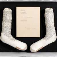 <p>A Franklin Lakes shop has set bidding on the socks that Michael Jackson wore the first time he did the moonwalk on stage at $100,000.</p>