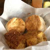 <p>Biscuits and cinnamon/honey cornbread.</p>