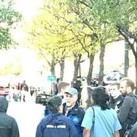 <p>Police stopped him just past this group of people.</p>