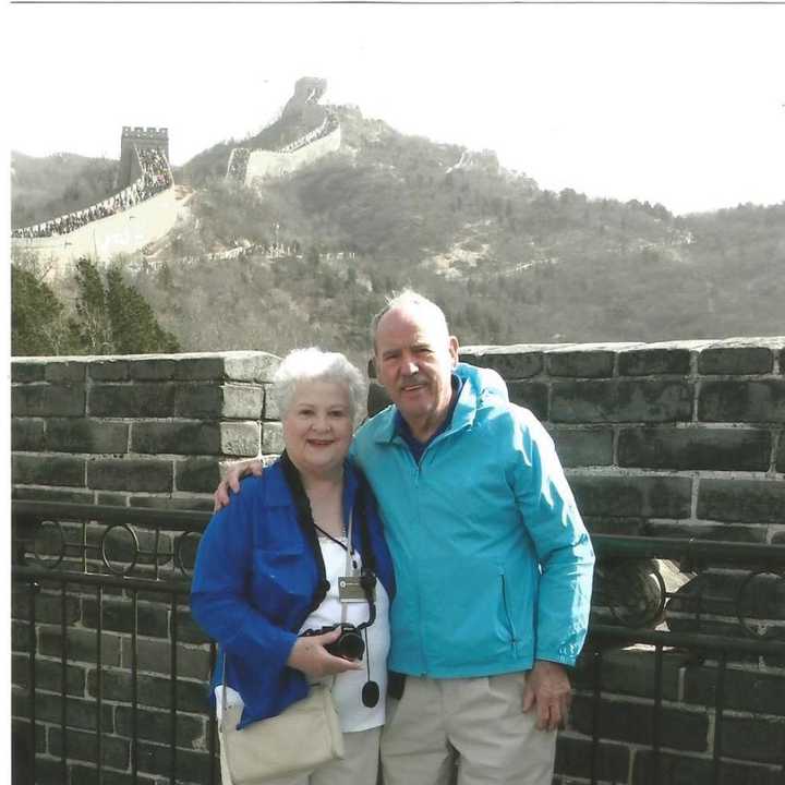 Ann O&#x27;Brien with husband, Bill, at the Great Wall of China in April, 2015.