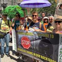 <p>Bergen activists on the street in Philadelphia for the March for a Clean Energy Revolution.</p>