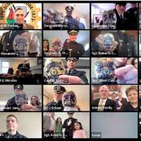 <p>Passaic police show their new shields during virtual promotions on Monday.</p>