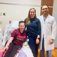 <p>Selena Campione with nurse Samantha Nelson and Dr. Nitesh Patel.</p>