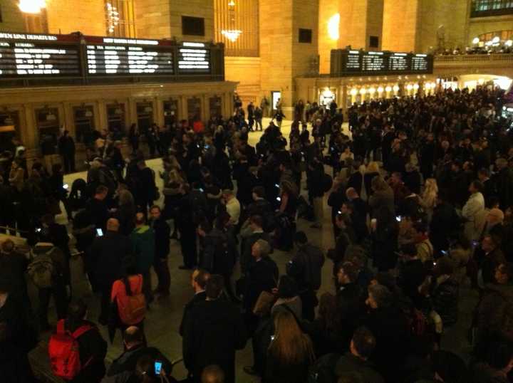 Grand Central Terminal was in chaos with hourlong delays on Monday evening.