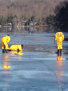 Nichols Fire Does Cold-Water Rescue Training At Trumbull's Pinewood Lake