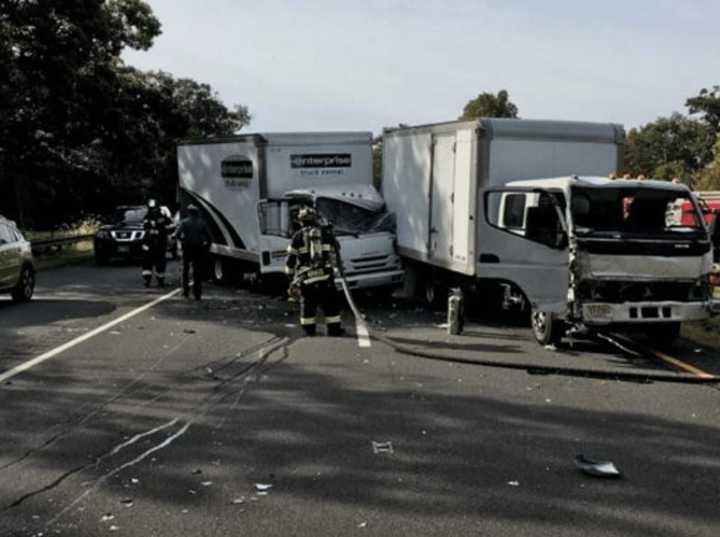 Police directed traffic along the right shoulder until the accident scene was cleared.