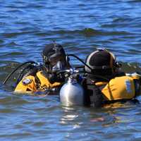 <p>Brookfield Police practice cold water dives into Candlewood Lake.</p>