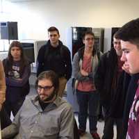 <p>Clarkstown North and South High School students watch a demonstration at Rockland Community College.</p>