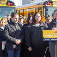 <p>New York state lawmakers, fire safety, and school officials rallied at the Levittown Bus Depot on Sunday, Feb. 25 to oppose an electric school bus mandate.</p>