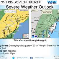 <p>Severe thunderstorms and rain showers with damaging winds and localized flooding are possible for Thursday, July 27, NWS says.</p>