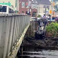 <p>The pickup ended up on its roof not far above the Passaic River on the Garfield side.</p>