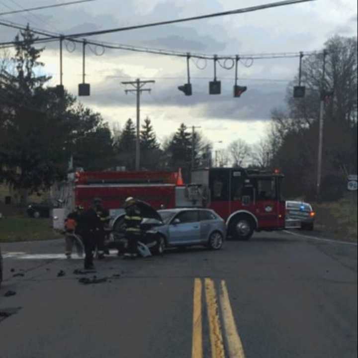 A Red Hook police officer witnessed a two-car accident Saturday at the intersection of 9G and West Kerley Corners roads in which a woman was injured.