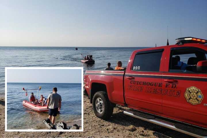 A pair of teenagers swept away in the tides of the Long Island Sound were rescued by the combined efforts of the Cutchogue Fire Department and other local units.