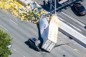 WILD CRASH: Tractor-Trailer Splits In Pieces, Lands On Car On Route 17