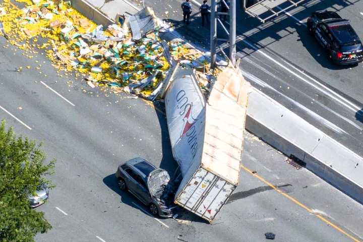 WILD CRASH: Tractor-Trailer Splits In Pieces, Lands On Car On Route 17