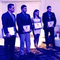 <p>Left to right: Police Chief John Russo, Lt. Mark Amatucci, Officer Kathy Calienni and Sgt. Craig Capoano received commendations.</p>