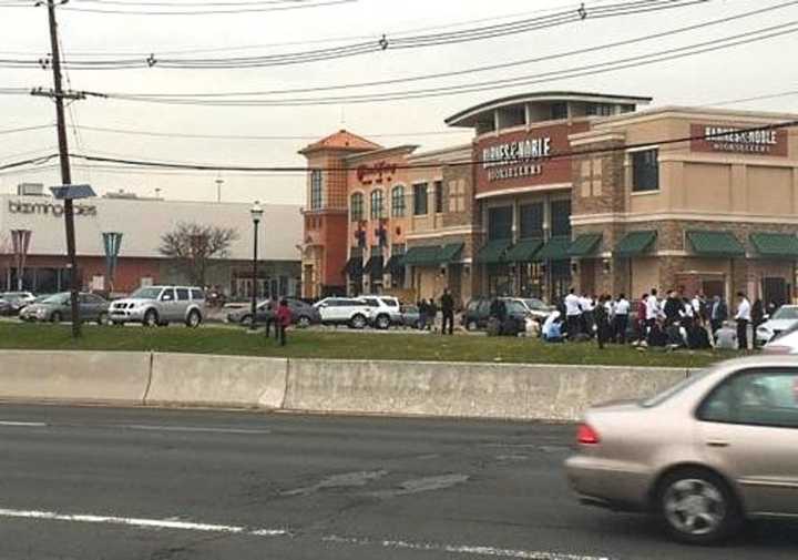 The scene outside the mall as evacuations began.