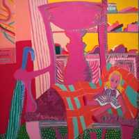 <p>This acrylic painting, entitled &quot;Rocking Chair,&quot; was created by Harriet Sobie Goldstein.</p>