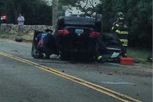 Car Rolls Over, Hits Pole On Newtown Avenue In Norwalk; Roadway Closed