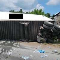 <p>Tractor-trailer rollover along Route 30 in York.</p>