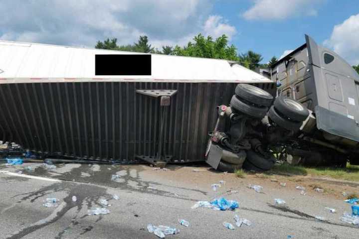 Tractor-Trailer Full Of Water Bottles Rolls Over Along RT 30 In York [Photos]