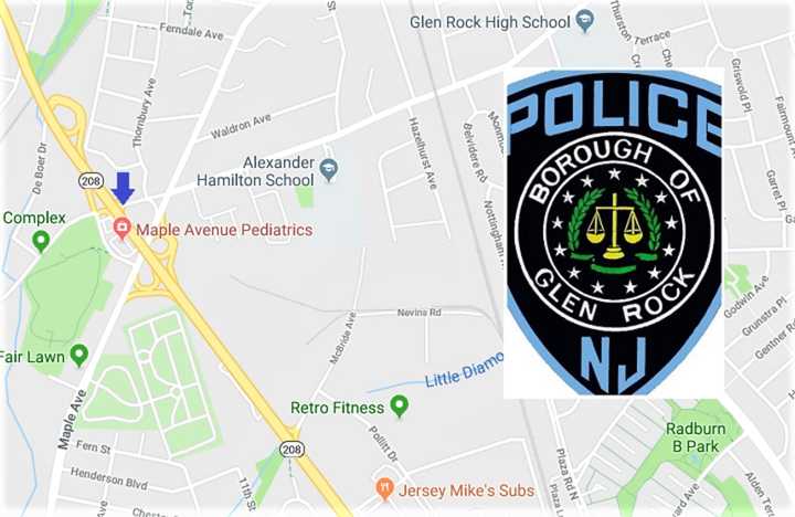 Officer T.J. Graziani pulled the car over on the southbound highway near Harristown Road for not maintaining a lane and having no visible rear license plate, Glen Rock police said.