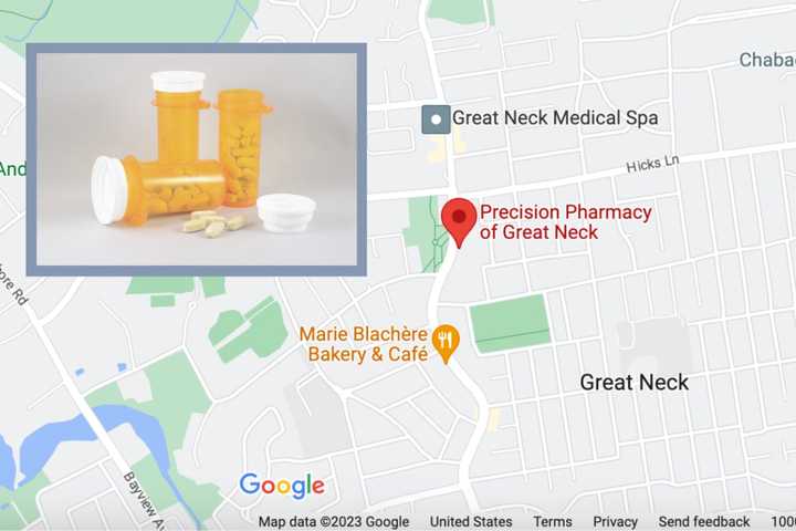 Four people broke into the Great Neck Precision Pharmacy in the early hours of Monday, June 5, police said. They made off with cash and bottles of Adderall.