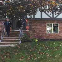 <p>The homeowner wasn&#x27;t injured, but the deer spilled some blood, police said.</p>