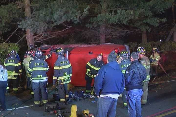 Two People Rescued From Overturned Van Following Crash Into Tree On Long Island