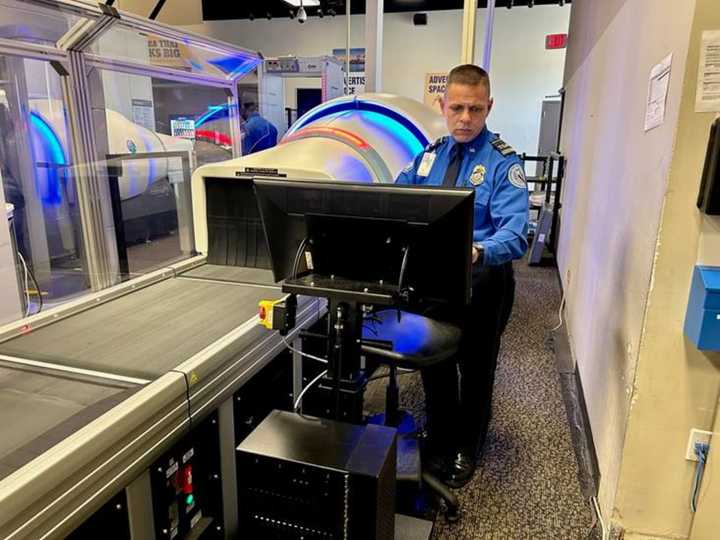 One of the two new 3-D computed tomography units that have recently been installed at Trenton-Mercer Airport.