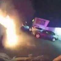 <p>Ridgefield Park police heroes pull Fort Lee driver from burning sedan on Route 46.</p>