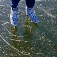 <p>Ice skates on a rink.</p>