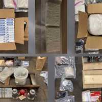 <p>Police seized an estimated $4.3 million in drugs, as well as drug manufacturing equipment, guns, ammo, and $60,000 cash, prosecutors say.</p>