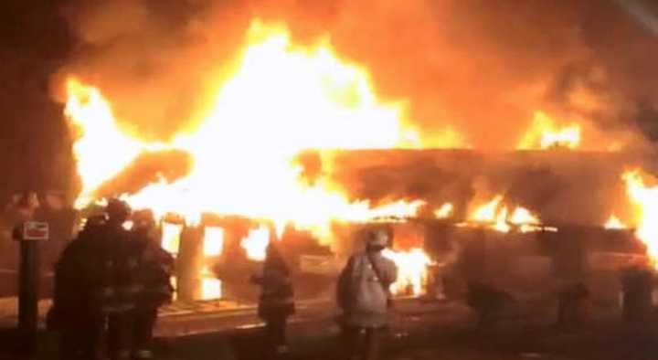 Crews are battling a three-alarm fire at Sprain Brook Nursery off of Underhill Road in the Edgemont section of Greenburgh Sunday night. 