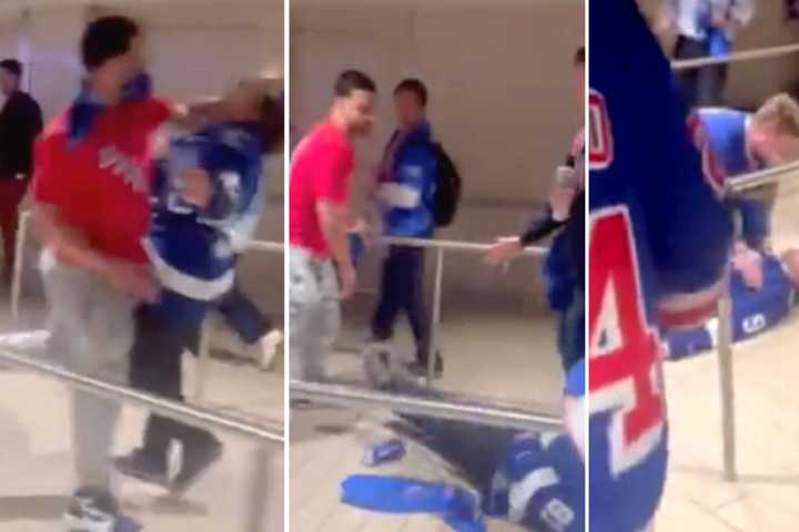 SUCKER PUNCH: NY Rangers Fan Knocks Tampa Fan Unconscious Leaving MSG