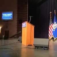 <p>The stage is set in advance for Donald Trump with the candidate due to speak at about 12:30 p.m. at the Klein in Bridgeport.</p>