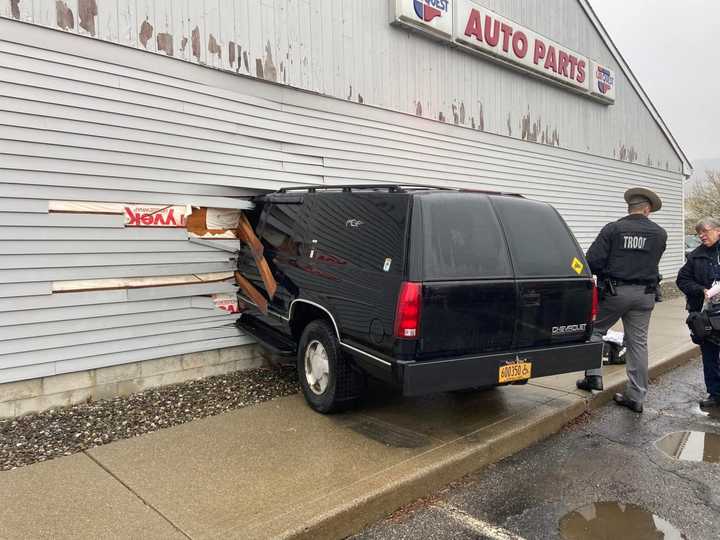 A driver had to be rescued after an SUV crashed into an auto parts store in Dover Plains Tuesday, April 19.