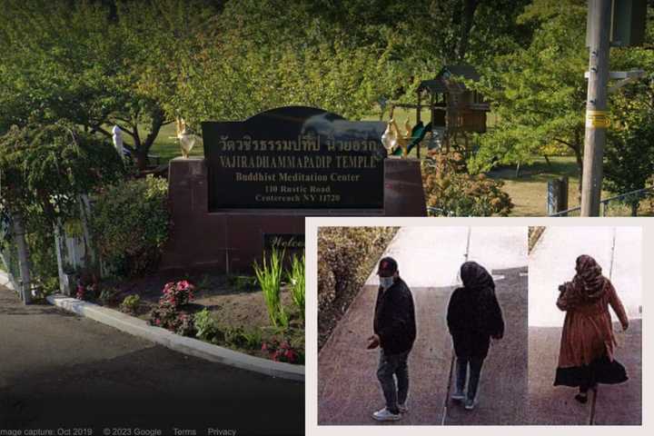 A group of six people, made up of four women and two men, fled the scene after attempting to burgle a Centereach Buddhist temple, Suffolk County police reported.