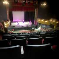 <p>A view of the stage from the balcony of the Wall Street Theater, which seats 700.</p>