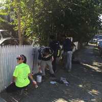 <p>Habitat for Humanity volunteers help build a home in Yonkers in honor of Pope Francis&#x27; visit to New York.</p>