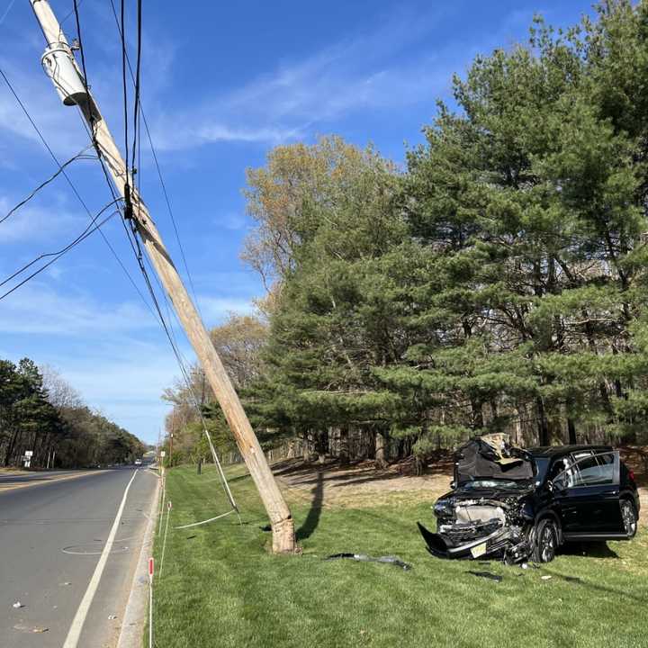 An SUV crashed into a utility pole along Route 70 in Manchester Township, NJ, on Tuesday, Apr. 23, 2024.