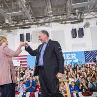 <p>Hillary Clinton, left, and her choice for running mate, Tim Kaine, at a rally in Virginia last week.</p>